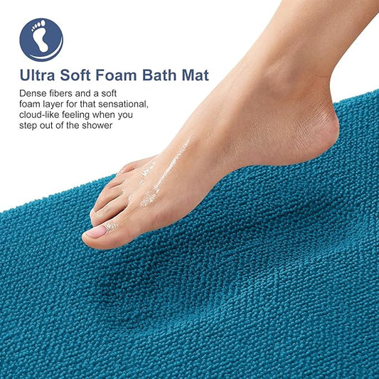 OLANLY Thick Memory Foam Bath Mat Rug 59x20, Extra Soft Absorbent Bathroom Rug, Quick Dry Bath Mat, Non-Slip, Machine Washable Carpet for Bathroom, Tub and Shower, Home Decor Accessories, Peacock Blue