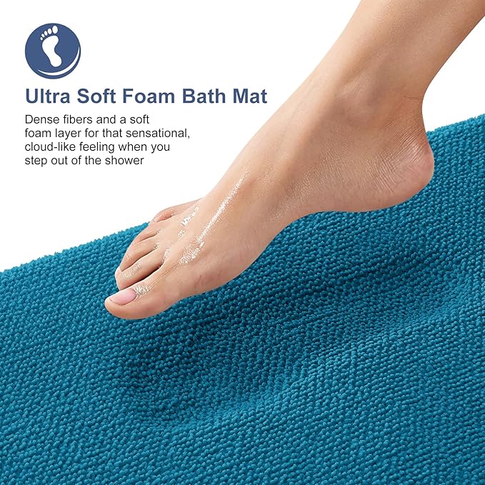 OLANLY Thick Memory Foam Bath Rugs 47x17, Extra Soft Absorbent Bathroom Rug, Quick Dry Bath Mats, Non-Slip, Machine Washable Carpet for Bathroom, Tub and Shower, Home Decor Accessories, Peacock Blue