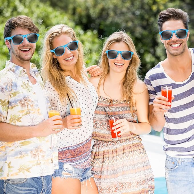 NEBURORA 12 Pack Light Blue Neon Sunglasses Bulk Retro Colorful Party Glasses for Adult Men Women Birthday Wedding Summer Beach Pool Party Supplies