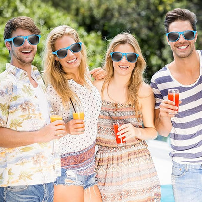 NEBURORA 12 Pack Light Blue Neon Sunglasses Bulk Retro Colorful Party Glasses for Adult Men Women Birthday Wedding Summer Beach Pool Party Supplies