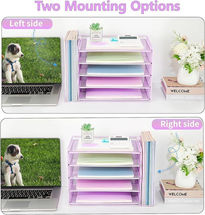 OPNICE 5-Tier Paper Organizer with Magazine Holder, Desk Organizers and Accessories, Office Desk Accessories & Workspace Organizers, Desktop File Organizer for Office Supplies Storage, Purple