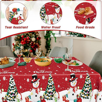 QZYL 3 Pack Christmas Tablecloths, 54" x 108" Snowman Christmas Decorations, Rectangle Holiday Plastic Tablecloth Xmas Disposable Table Cover, Xmas Table Decor Holiday Party Supplies