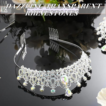12 Pcs Crystal Tiara and Princess Crown with Comb Crown Rhinestone Women Girls Tiara Headpiece Queen Hair Accessories for Birthday Party Wedding Prom Halloween Cosplay Costume