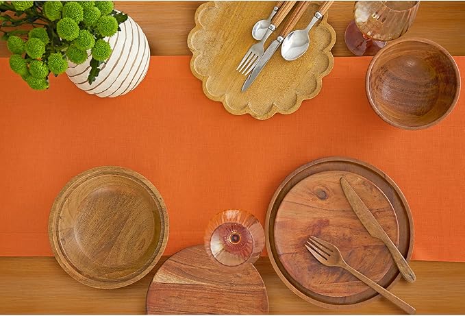 Solino Home Linen Table Runner 120 Inches Long - 100% Pure Linen Persimmon Orange Dining Table Runner 14 x 120 Inch for Fall, Autumn, Christmas, New Year - Fete