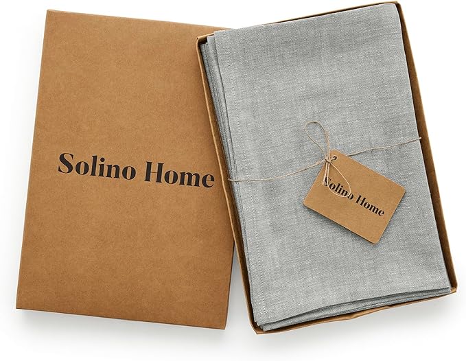 Solino Home Linen Cloth Napkins Set of 4-100% Pure Linen Chambray Grey Dinner Napkins 20 x 20 Inch for Fall, Autumn, Thanksgiving - Athena, Handcrafted and Machine Washable