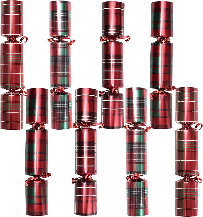 JOYIN 8 Pack Christmas Non-Snap Party Favor, Red Check Plaid Party Table Favor Includes Party Hat, Jokes & Gifts, Xmas Gifts Prizes for Christmas Holiday Dinner Traditions Supplies