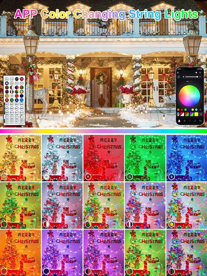 Smart Color Changing Christmas Lights with Remote & App Control, 198FT 600 LED RGB String Lights with Timer, Music Sync Multiple Modes Twinkle Christmas Tree Light Waterproof Indoor Outdoor Xmas Decor
