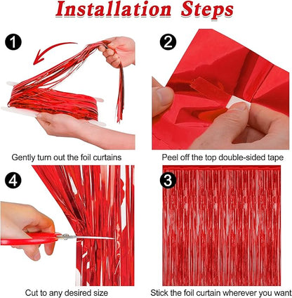 12 Pack Red Curtains, 3.28 FT x 7.05 FT Party Streamer, Metallic Party Backdrop Birthday Streamer Foil Curtains, Fringe Tinsel for Red Party Decor Casino Theme Decorations Party Supplies
