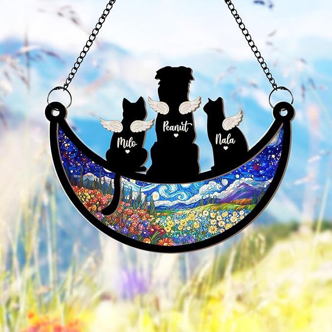 Personalized Pet Memorial Suncatcher – Custom Dog & Cat Suncatcher with Name & Breed, Pet Loss Sympathy Gift, Memorial Keepsake for Dog & Cat Lovers (Up to 3 Pets)