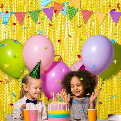 4 Pack Macaron Yellow Fringe Curtain Backdrop 3.2Ft x 8.2Ft Metallic Tinsel Foil Fringe Streamers Background for Photo Booth Mother's Day, Easter, Carnival, Birthday, Wedding Party Decoration