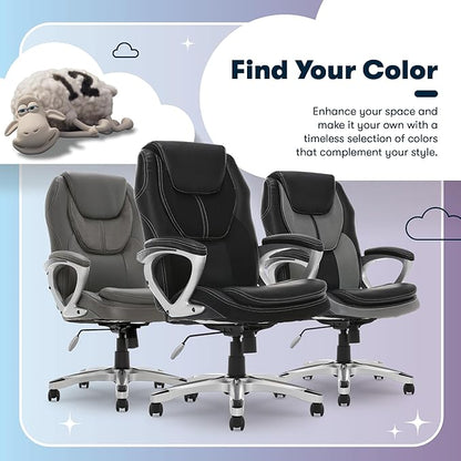 Serta Amplify Executive Office Chair with Faux Leather and Mesh, Adjustable Ergonomic Comfy Seat with Lumbar Support, Modern Computer DeskChairs, Swivel Rolling Wheels, Black