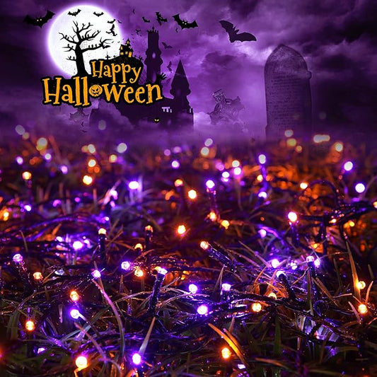 Joomer 2 Pack Orange Purple Halloween Solar String Lights, Total 144 FT 400 LED 8 Modes Waterproof Solar String Lights Outdoor for Halloween Decorations