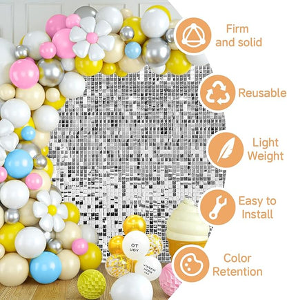 Silver Shimmer Wall Backdrop,Shiny Sequins,36 Pcs Sequins Backdrop Decoration Panels,Photo Background Decorations for Birthday Party Wedding Engagement Anniversary Graduation Baby Shower