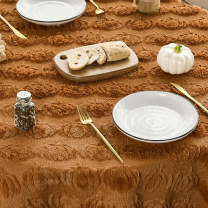 Horaldaily Fall Tablecloth 60x120 Inch Rectangular, Caramel Soft Plush Faux Fur Pumpkin Table Cover, Thanksgiving Autumn Harvest Dining Table Decoration for Home Party Dinner