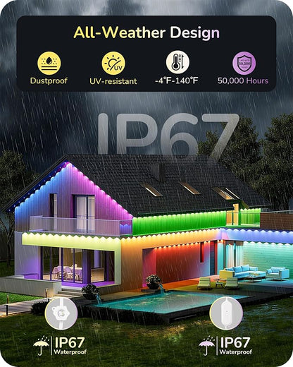 EDISHINE 100FT Cuttable Permanent Outdoor Lights PRO, 60 LED Smart RGB+IC+Warm White Eave Light, 111+ Scene Modes, App & Remote Control, IP67 Waterproof for House Christmas Decor, Alexa Google Enable