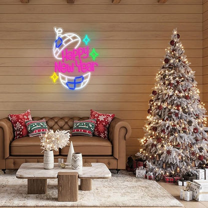 Happy New Year Neon Sign Led Party Light Sign for New Years Eve Decorations Dimmable USB Spring Festival Neon Light for Christmas Holiday Home Bar(16.5 * 12.6 In)