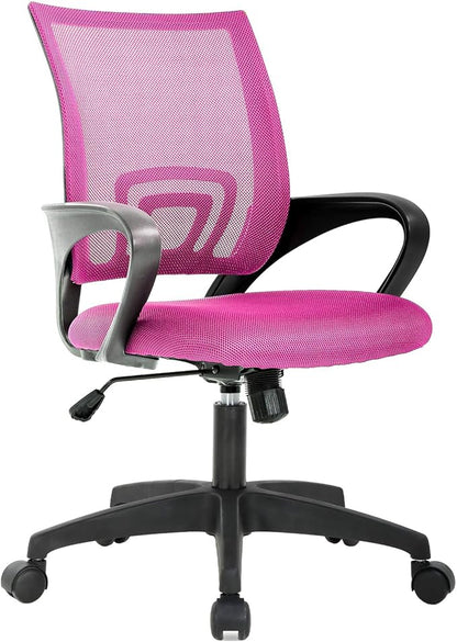 BestOffice | Ergonomic Office Chair | Mid-Back Swivel Desk Chair | Breathable Backrest & Lumbar Support | Adjustable Height | Sponge Seat | Rolling Wheels | Pink | for Adults & Women