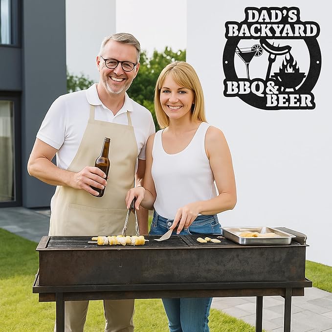 Personalized Barbecue Metal Sign, Custom Name Grill Cut Sign for Outdoor Kitchen and Patio, Rustic Backyard BBQ Wall Decor