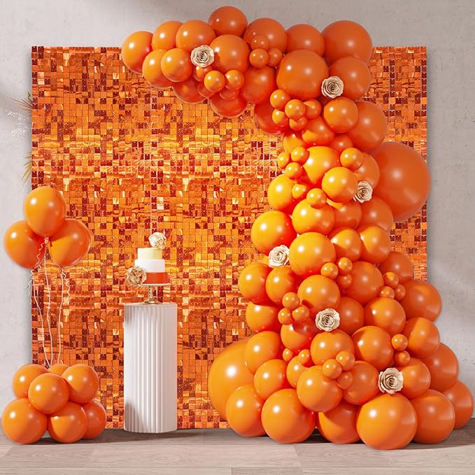 48 PCS Orange Shimmer Wall Backdrop, Laser Square Sequin Photo Backdrops Panel, Glitter Wall Background for Birthdays, Weddings, Halloween, Engagements, Disco Bachelorette Party Decoration (6FTx8FT)
