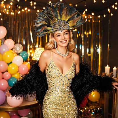 Women's Carnival Feather Headpieces Sequin Headdress for Wedding Masquerade Party Cosplay Feather Headbands