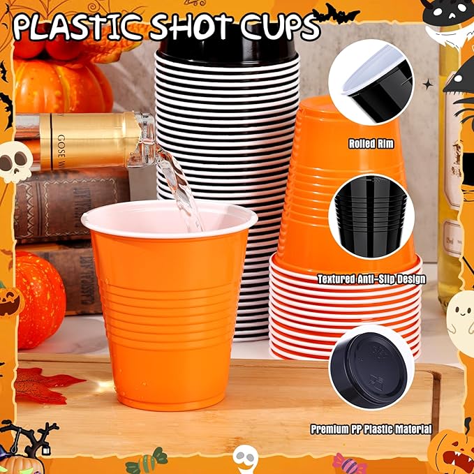 KesaPlan 100 PCS 12 OZ Halloween Fall Plastic Cups for Party, Disposable Black & Orange Cups, Graduation Drinking Cup Bulk for Snack Juice, Halloween Thanksgiving Wedding Birthday Theme Party