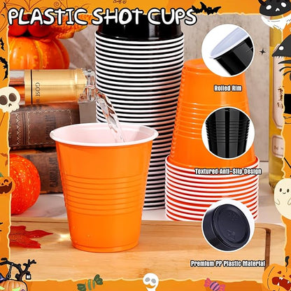 KesaPlan 100 PCS 12 OZ Halloween Fall Plastic Cups for Party, Disposable Black & Orange Cups, Graduation Drinking Cup Bulk for Snack Juice, Halloween Thanksgiving Wedding Birthday Theme Party