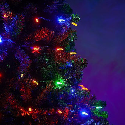 M5 LED Mini Ice Multicolor Prelamped Light Set, Green Wire - 70 M5 Multi Color LED Christmas Lights, 4" Spacing