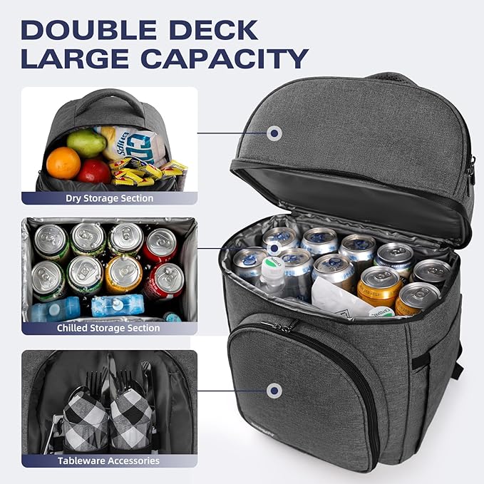 Picnic Backpack & Accessories - Picnic Set for 2 Person with 2 Insulated Cooler Compartment, Lightweight Blanket and Cutlery Set, Perfect for Wedding Gifts for Couples and Bridal Shower Gifts