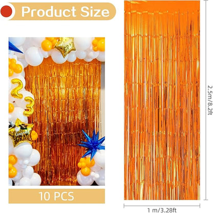 10 Pack Orange Backdrop Curtain 3.2ft x 8.2ft Metallic Tinsel Foil Fringe Curtains Photo Booth Background for Birthday Party Decoration Baby Shower Engagement Wedding Christmas Decoration (Orange)