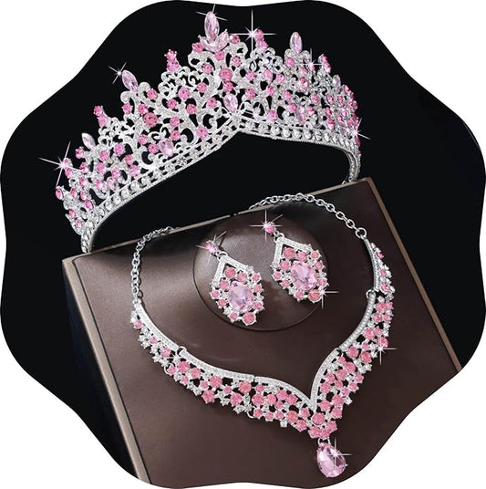 Kamirola Tiaras and Crowns for Women,Tiaras Earrings Necklace, Crystal Bridal Jewelry Set, Costume Party Halloween Prom Pageant Jewelry for Women TR80