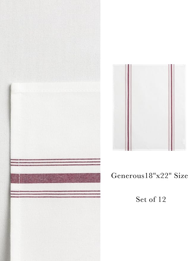 100% Polyester Napkin 18"x22", Dual-Stripe Border – Durable Decorative Napkins for Restaurants & Events, Burgundy, Set of 12