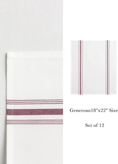100% Polyester Napkin 18"x22", Dual-Stripe Border – Durable Decorative Napkins for Restaurants & Events, Burgundy, Set of 12