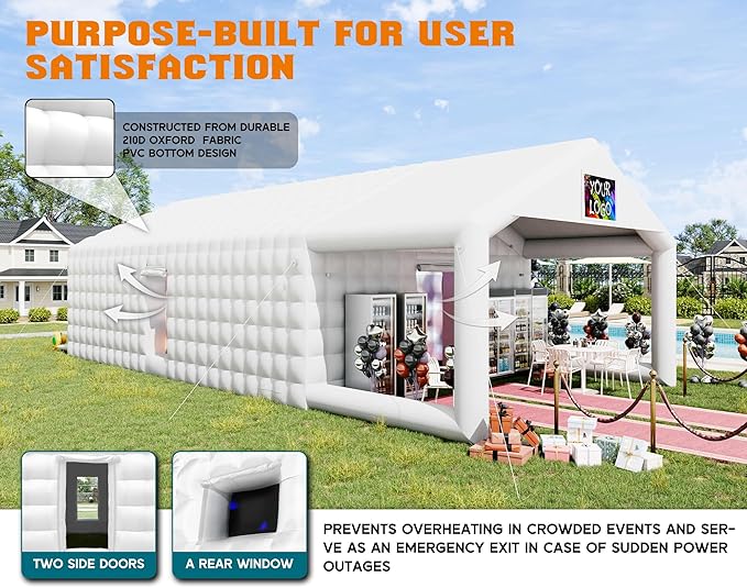 SPECRAFT 39x20x14 FT Large Inflatable Nightclub Tent for Adults with Pavilion Rest Area, Black Inflatable Night Club Gazebo with 2 Side Doors & Logo Area for Wedding, Birthday, Backyard Events, White