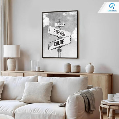 Personalized Vintage Street Sign For Couples, Custom Street Sign Canvas Poster Wall Art With Names, Gift For Valentine