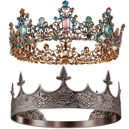 Sureio 2 Pcs King and Queen Crowns Set Antique Baroque Royalty Tiaras Costume Accessories for Halloween Couple Cosplay, Birthday Wedding Prom Party(Noble Style)