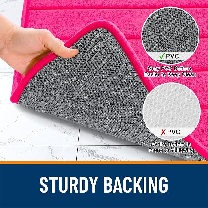 OLANLY Memory Foam Bath Mat 40x32, Super Soft Absorbent Bathroom Rugs, Quick Dry, Machine Washable Shower Floor Rugs, Bathmat Carpet, Bathroom Home Decor Accessories, Hot Pink