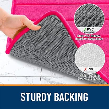 OLANLY Memory Foam Bath Mat 30x20, Super Soft Absorbent Bathroom Rugs, Quick Dry, Machine Washable Shower Floor Rugs, Bathmat Carpet, Bathroom Home Decor Accessories, Hot Pink