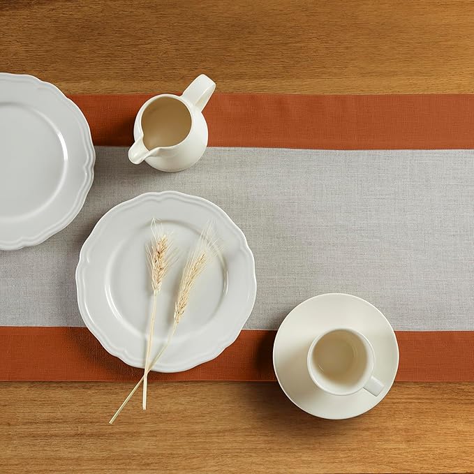 Solino Home Linen Table Runner 72 Inches Long - Cinnamon and Natural 100% Pure Linen 14 x 72 Inch Table Runner for Dining, Dresser, Fall, Autumn, New Year - Contempo