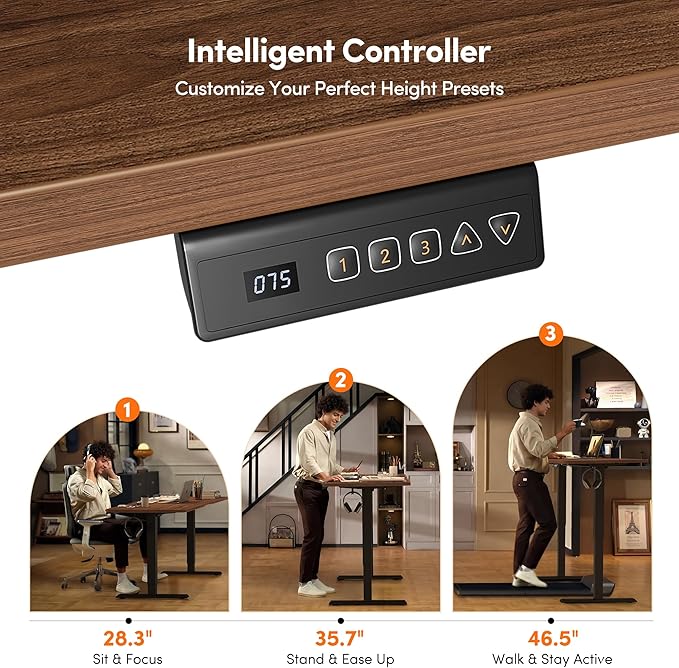 FEZIBO 48 x 24 Inchs Electric Standing Desk, Height Adjustable, Sit Stand Up, Computer Office Desk with Splice Board, Black Frame/Black Walnut Top