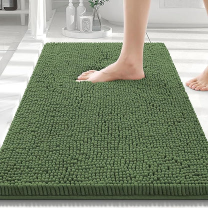 Smiry Luxury Chenille Bathroom Rugs 30x20, Extra Soft and Absorbent Shaggy Bath Mat, Machine Washable, Non-Slip Plush Carpet Runner for Tub, Shower, and Floor, Home Decor Accessories, Olive Green
