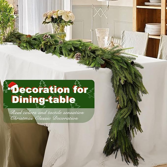 Christmas Norfolk Pine Garland, 6FT Soft-Touch Artificial Pine, Realistic Winter Garland for Mantle, Table, Fireplace, Wall Xmas Decor