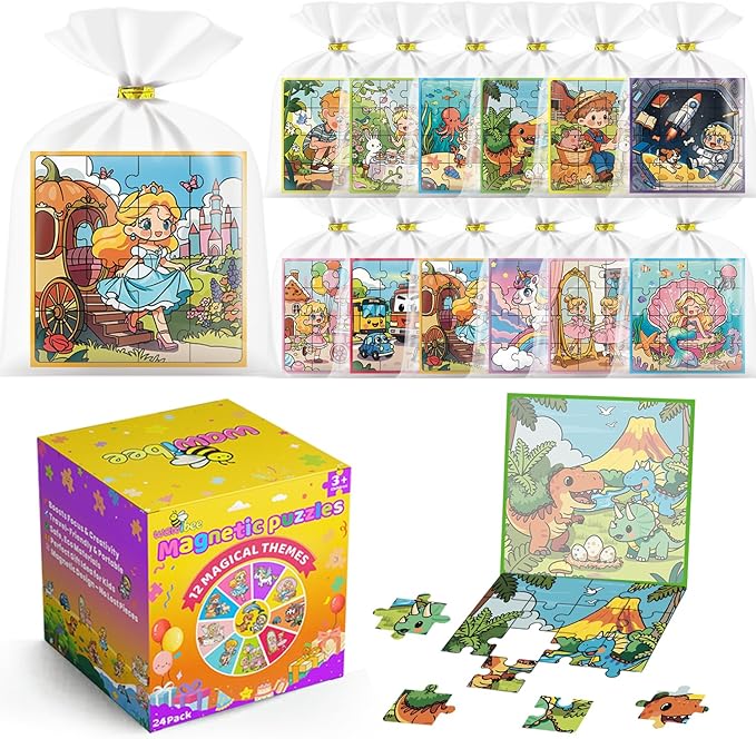 24-Pack Christmas Party Favors for Kids: Bulk Magnetic Puzzle Books for Toddlers 3-5 – Goodie Bag & Stocking Stuffers, Classroom Prizes, Birthday Return Gifts, Travel Toy for 4-8 Years Old Boys Girls