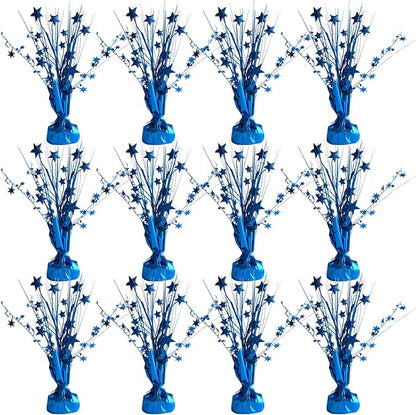 12 Pack Metallic Blue Foil Spray Centerpieces Stars Brust Table Centerpieces for Wedding Birthday Anniversary Holiday Party Decor, Metallic Star Balloon Wights for Party, Table Decor for Party