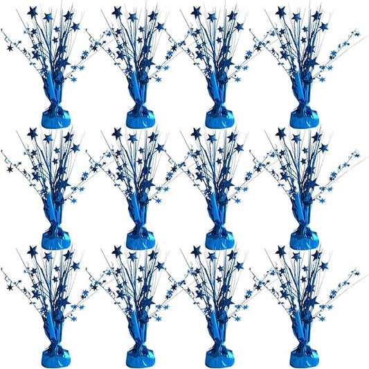 12 Pack Metallic Blue Foil Spray Centerpieces Stars Brust Table Centerpieces for Wedding Birthday Anniversary Holiday Party Decor, Metallic Star Balloon Wights for Party, Table Decor for Party
