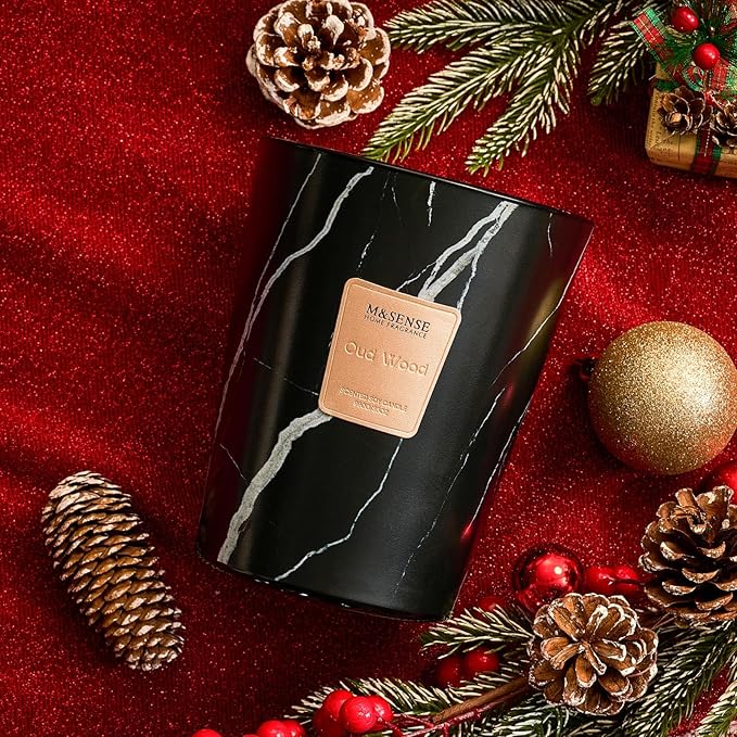 M&SENSE Extra Large Candle 35oz 150H OudWood Scented, 3 Wick Highly Scented Jar Candles, XL Large Christmas Gift Candle for Women, Long Lasting Burning for Holiday, Thanksgiving, Christmas