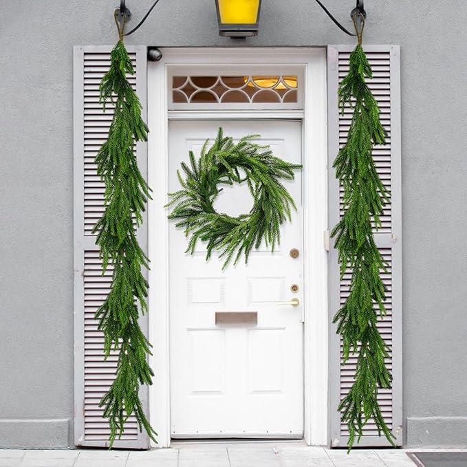 15ft Christmas Real Touch Norfolk Pine Garland Table Garland, Artificial Faux Greenery Garlands for Mantle Indoor Home Decor Xmas Holiday Seasonal