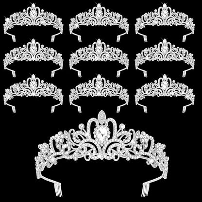 CIEHER 10 PCS Crowns for Women, Crystal Queen Crown Princess Tiaras for Prom Birthday Party Halloween Costume - Silver
