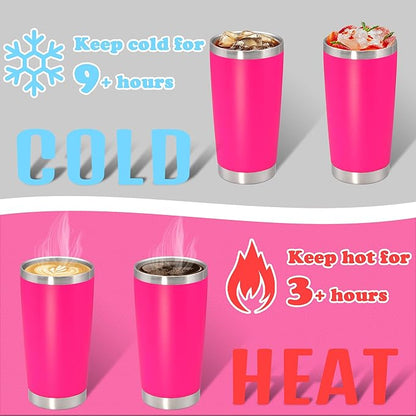 20 oz Tumbler with lid Double Wall Vacuum Insulated Tumblers Stainless Steel Coffee Mug Travel Coffee Tumbler Powder Coated Tumbler Cup Keep Hot&Cold - (Hot Pink 1 Pack)