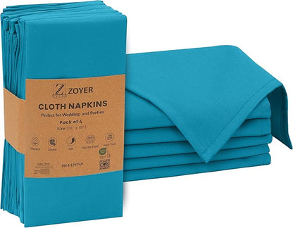 Zoyer Cloth Napkins Set of 4, 18x18 Inches Cotton Enrich Napkins Cloth ‎Washable, Soft & Durable Dinner Napkins for Parties, Wedding, Christmas, ‎Thanksgiving & Everyday Use - Teal