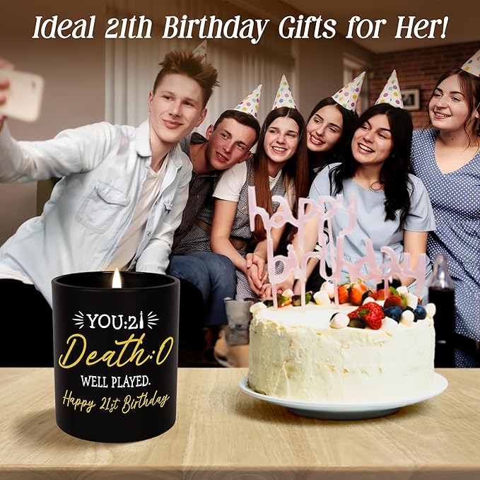 Christmas 21st Birthday Gifts for Her Him - Long Lasting Vanilla Lavender Candle 10 oz - 21st Birthday Gifts for Women Men Friend Boyfriend Girlfriend Sister, Funny Gift for 21 Year Old Female